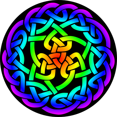 Celtic knot 3 (rainbow colours, black background) clipart