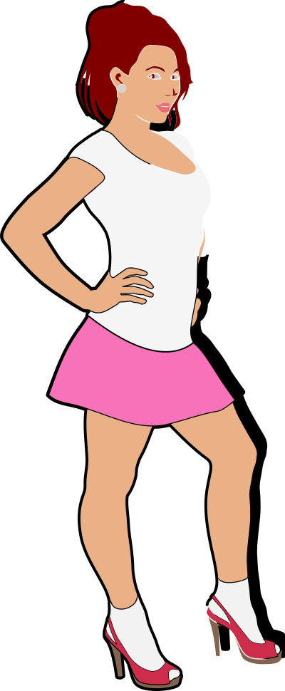 Cheerful girl outline colored clipart