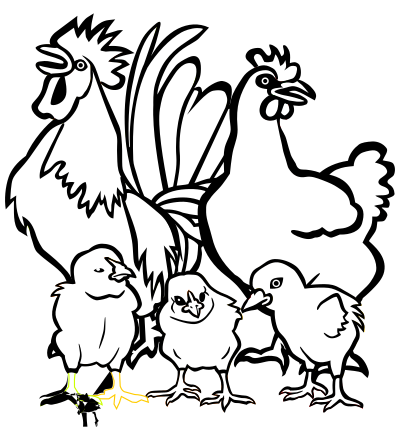 Chickens - lineart clipart