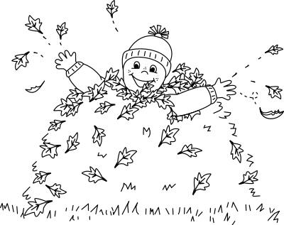 Child in leaves clipart