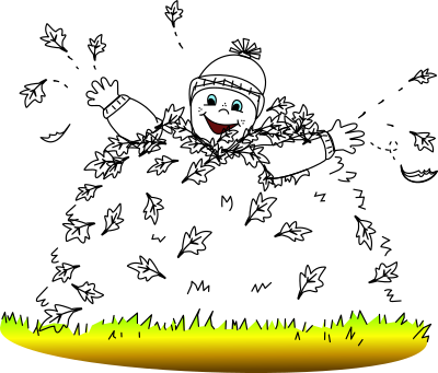 Child in leaves (colored) clipart