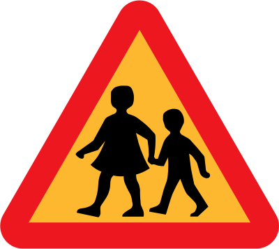 Children crossing road sign clipart