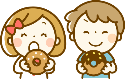 Children eating doughnuts clipart