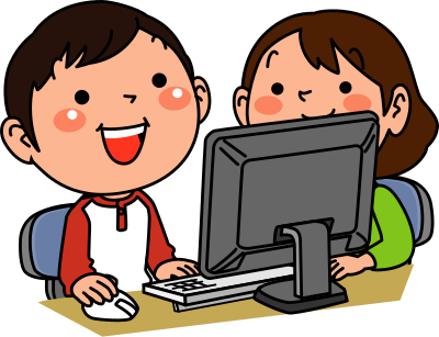 Children using desktop computer clipart