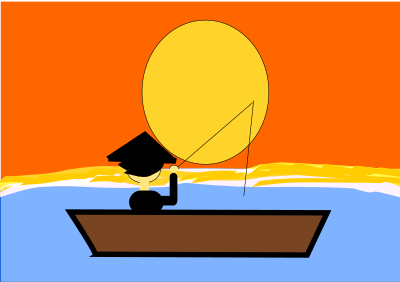 Chinese Man in a Boat under a Sunset clipart