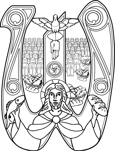 Christ with a Fish and Bread Symbol clipart