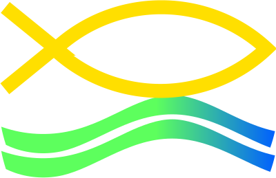 Christian baptism symbol with golden fish clipart
