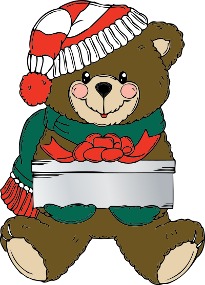 Christmas Bear wih present clipart