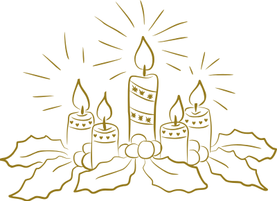 Christmas candles with holly monochrom clipart