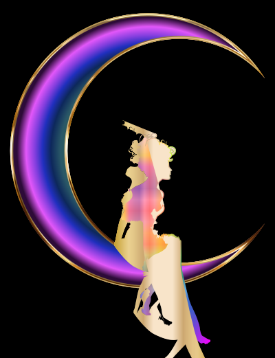 Chromatic Fairy Sitting On Crescent Moon Enhanced clipart