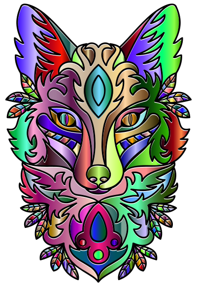 Chromatic Ornamental Fox Line Art clipart