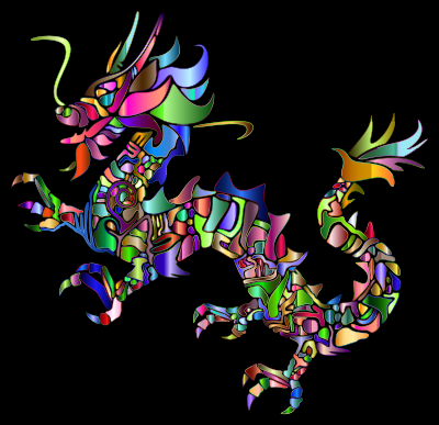 Chromatic Tribal Asian Dragon Silhouette 2 clipart