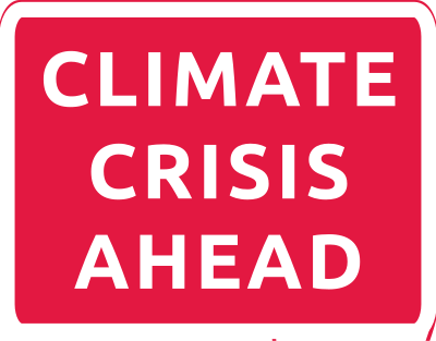 Climate crisis ahead red road sign clipart