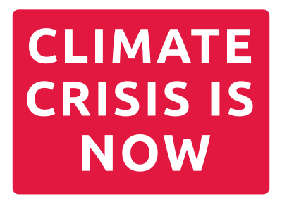 Climate crisis is now red traffic warning sign clipart