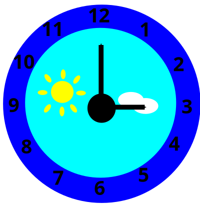 Clock is pointing at three o'clock clipart