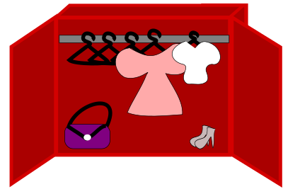Clothes, shoes and a bag in a closet clipart