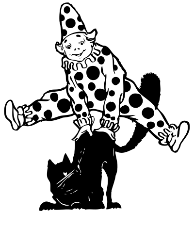 Clown jumping over cat clipart