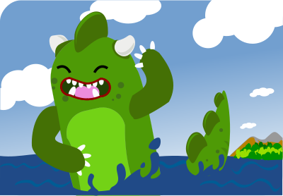 Clozilla emerging from sea clipart