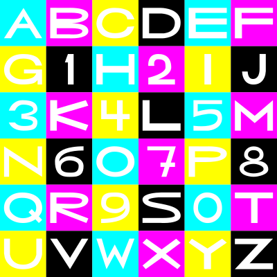 CMYK basic letters/numbers grid (mouseyer font) clipart