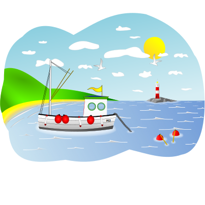 Coastal Fishing Boat Scene clipart