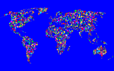Colorful Circles World Map With Background 2 clipart