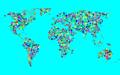 Colorful Circles World Map With Background clipart