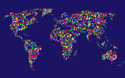 Colorful Circles World Map With Background 4 clipart