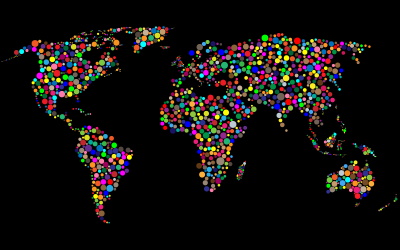 Colorful Circles World Map With Background 5 clipart