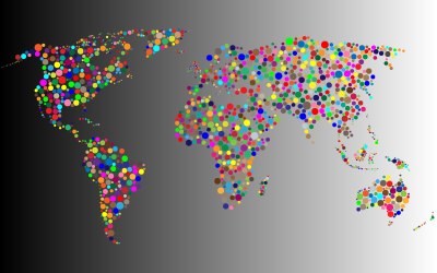 Colorful Circles World Map With Background 6 clipart