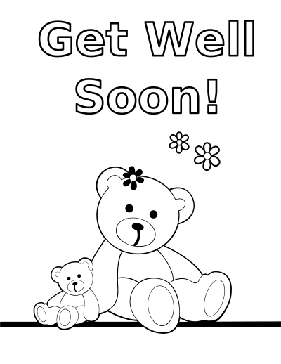 Coloring "get well soon" teddy bear card clipart