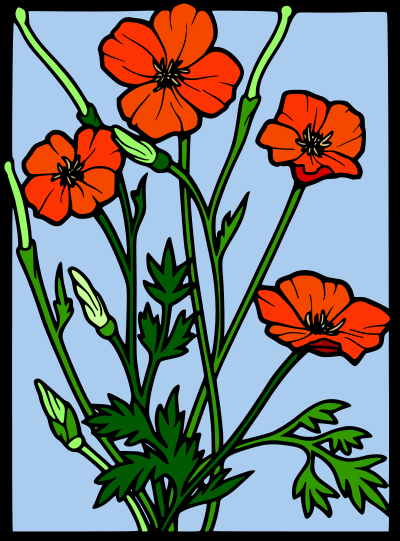 Coloured Poppy stained glass clipart