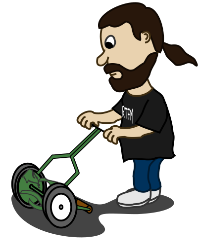 Comic characters: Guy pushing reel mower clipart