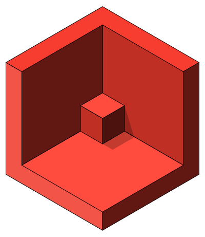 Cube inside a room isometric clipart
