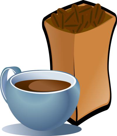 Cup of Coffee with Sack of Coffee Beans clipart