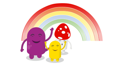 Cute Cartoon Characters and a Rainbow clipart