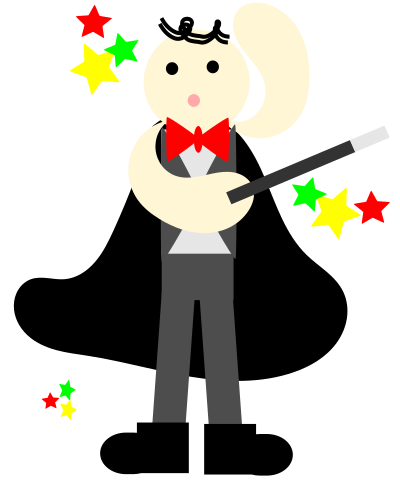 Cute magician in a black cape with a stick clipart