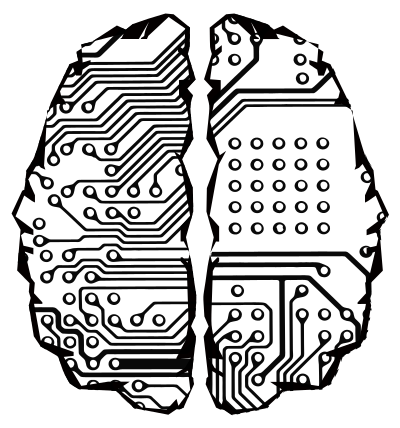 Cybernetic Brain Line Art clipart