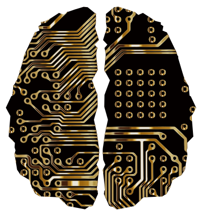 Cybernetic Brain Line Art Gold clipart