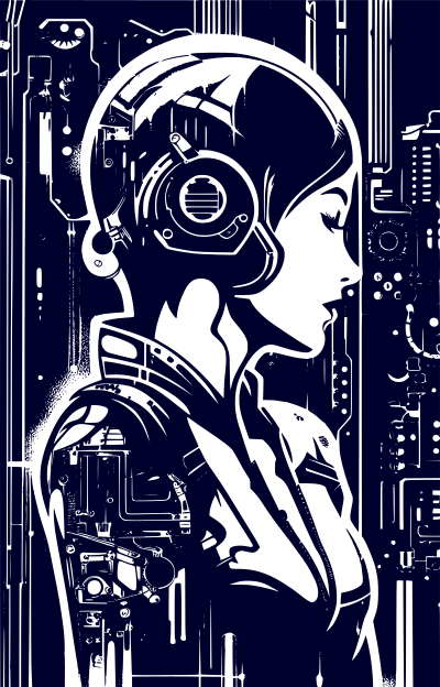 Cyberpunk woman stencil clipart