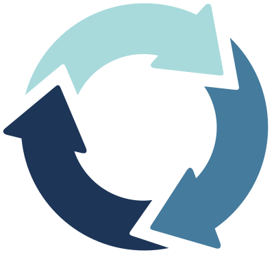 Cycle of 3 blue arrows in different shades clipart