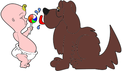 Dog Licking Babys Lollipop clipart