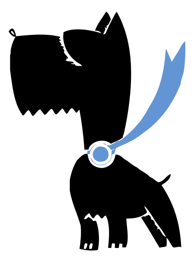 Dog Silhouette With Blue Ribbon clipart