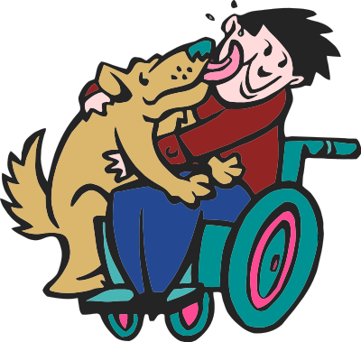 Dog with boy in wheelchair clipart