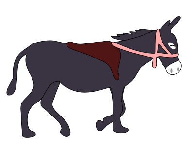Donkey is smiling with a saddle and a pink bridle clipart