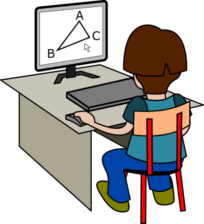 Élève devant un ordinateur. clipart