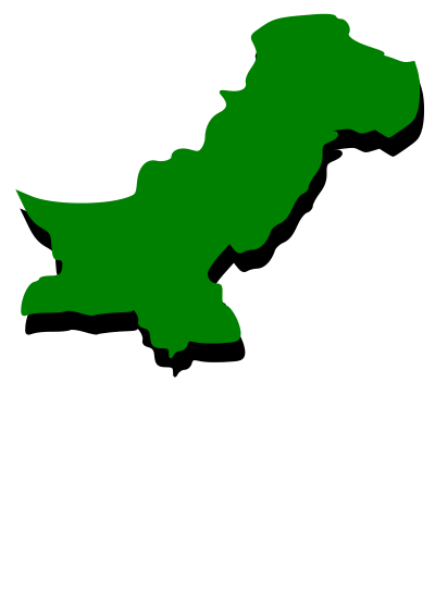 Embossed outline map of Pakistan with green fill clipart