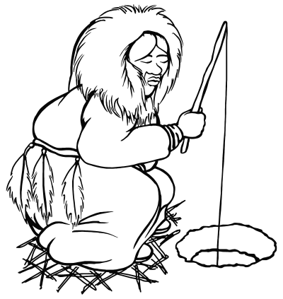 Eskimo Man Fishing Line Art clipart