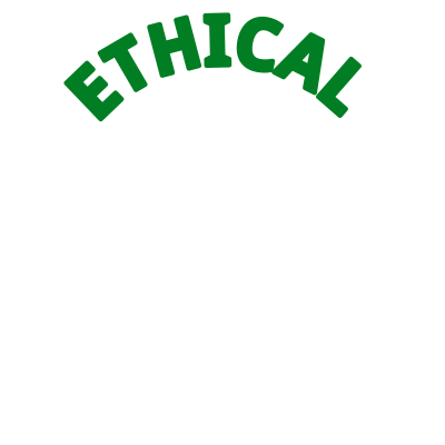 Ethical vegan words in green,curved, clipart