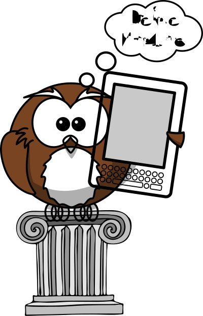 Eule mit Tablet auf Saeule clipart