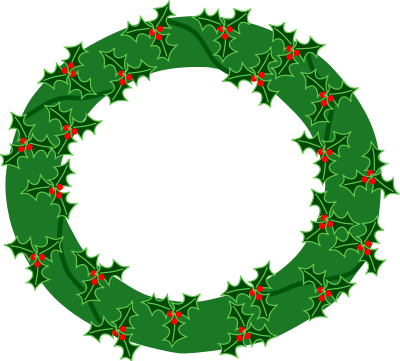 Evergreen wreath with large holly 01 clipart
